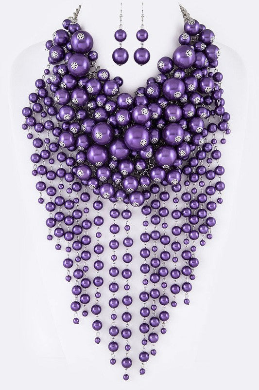 Head Turner Statement Mix Pearl Layer Necklace Set - steven wick