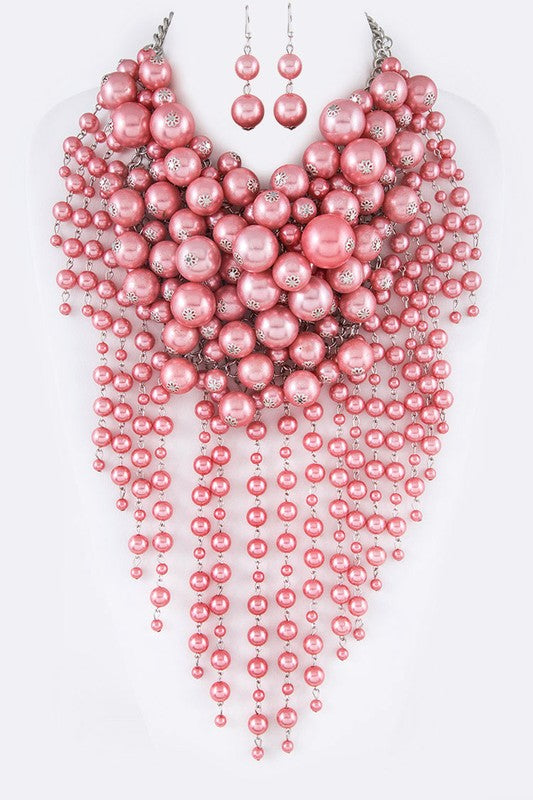 Head Turner Statement Mix Pearl Layer Necklace Set - steven wick