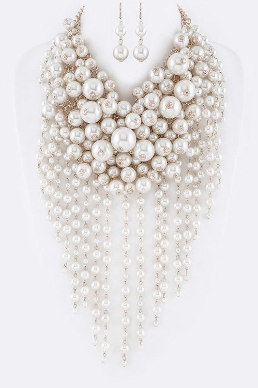 Head Turner Statement Mix Pearl Layer Necklace Set - steven wick