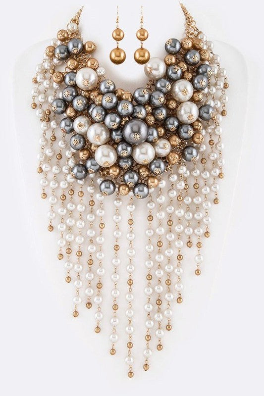 Head Turner Statement Mix Pearl Layer Necklace Set - steven wick