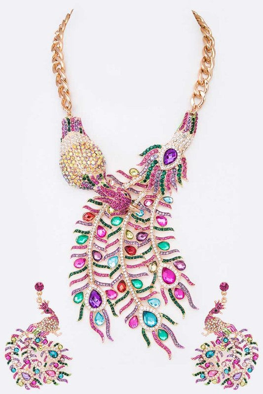 Peacock Statement Crystal Necklace Set - steven wick