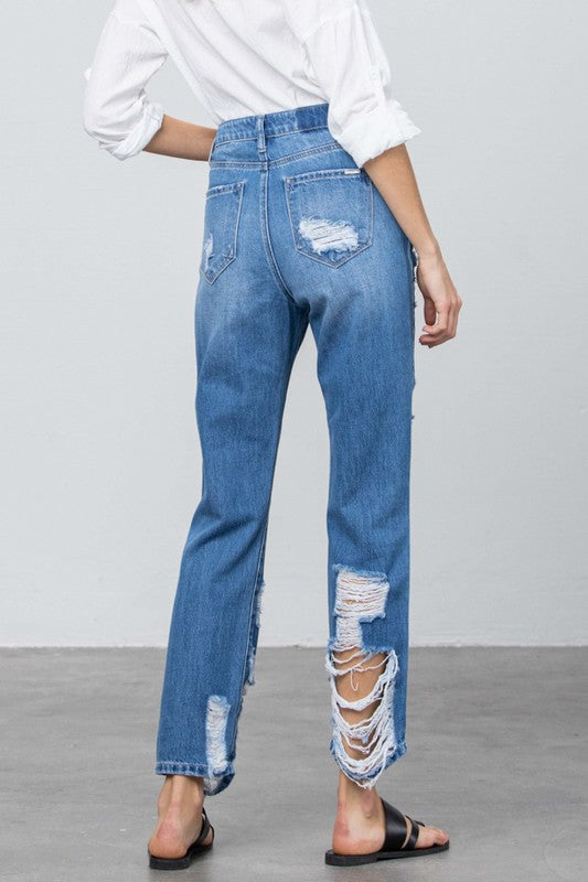 HIGH RISE DESTROYED STRAIGHT JEANS - steven wick