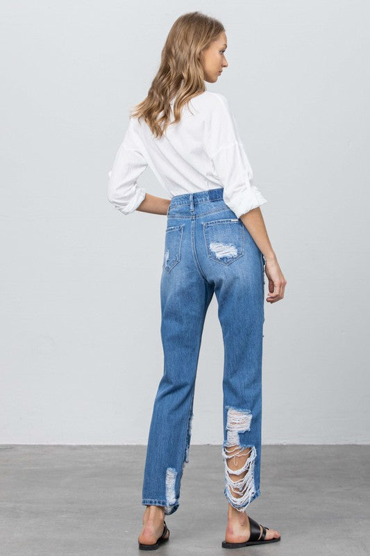 HIGH RISE DESTROYED STRAIGHT JEANS - steven wick