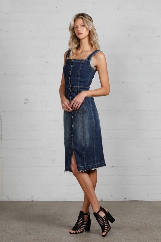 Dark Wash Denim Dress with Suspenders - steven wick