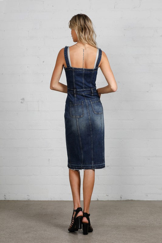Dark Wash Denim Dress with Suspenders - steven wick