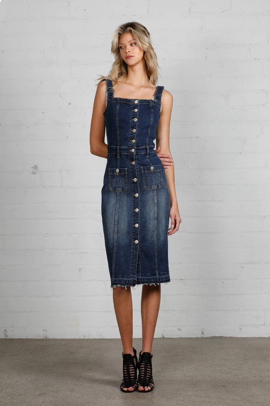 Dark Wash Denim Dress with Suspenders - steven wick