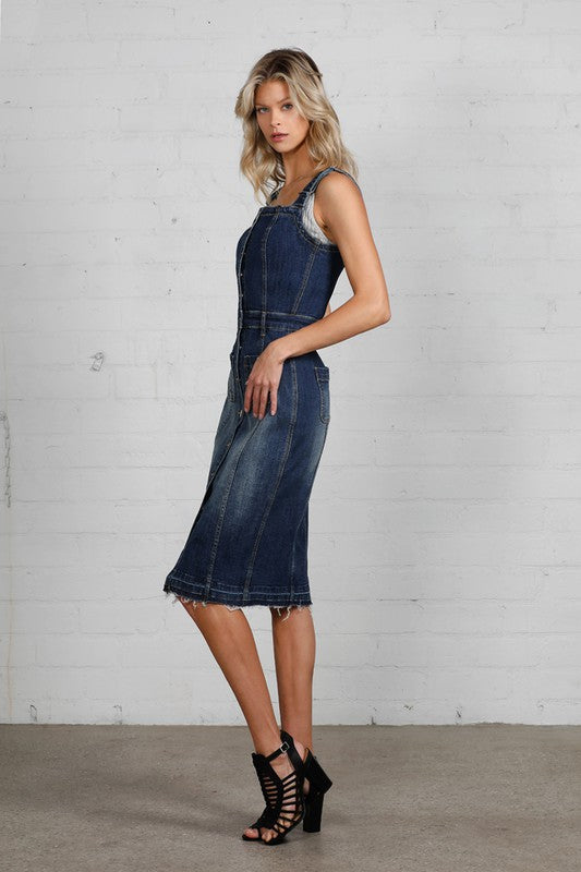 Dark Wash Denim Dress with Suspenders - steven wick