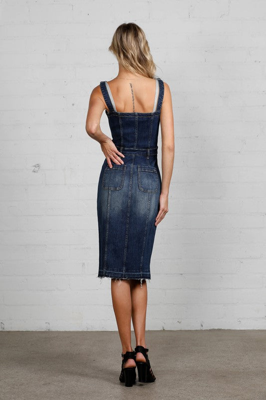 Dark Wash Denim Dress with Suspenders - steven wick