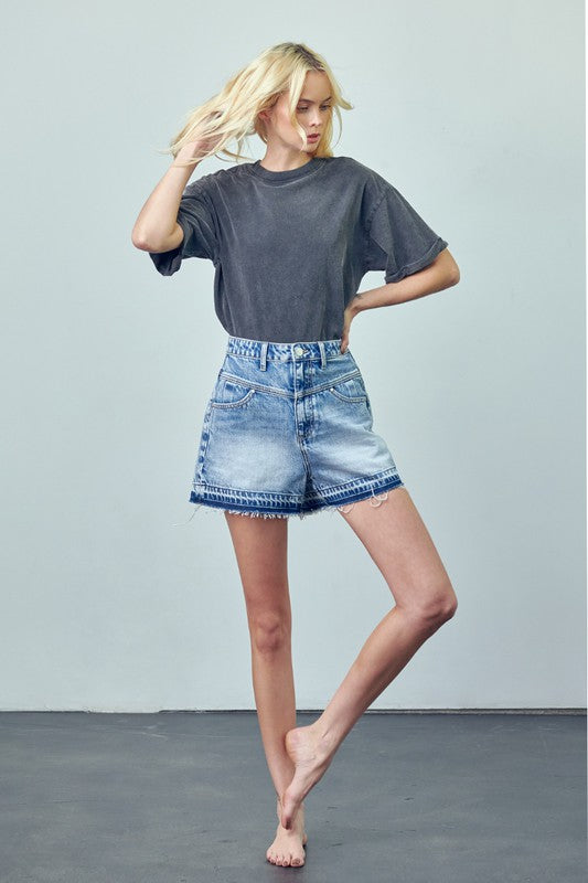 Super High Rise Released Hem Denim Shorts - steven wick