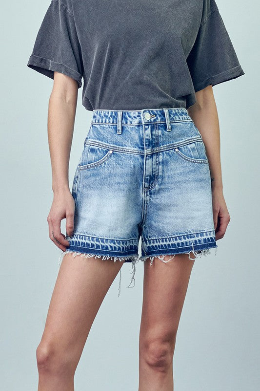 Super High Rise Released Hem Denim Shorts - steven wick