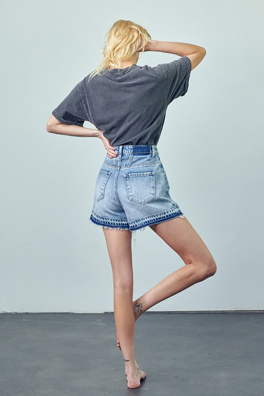 Super High Rise Released Hem Denim Shorts - steven wick