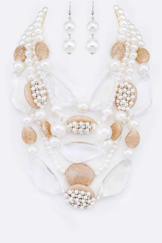 Pebble Wood And Stone Layer Necklace Set - steven wick