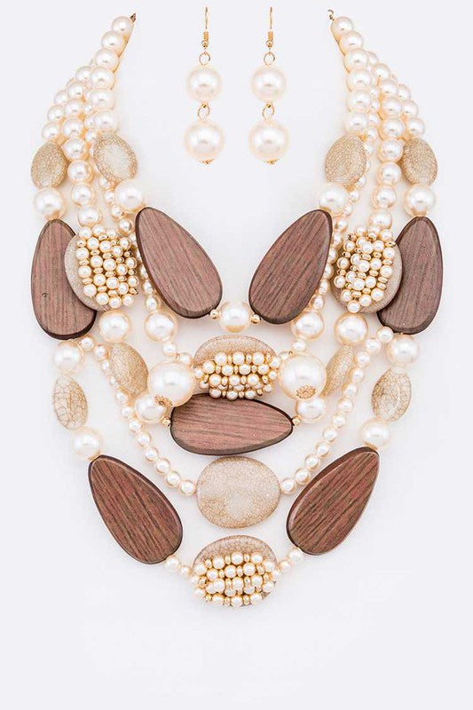 Pebble Wood And Stone Layer Necklace Set - steven wick
