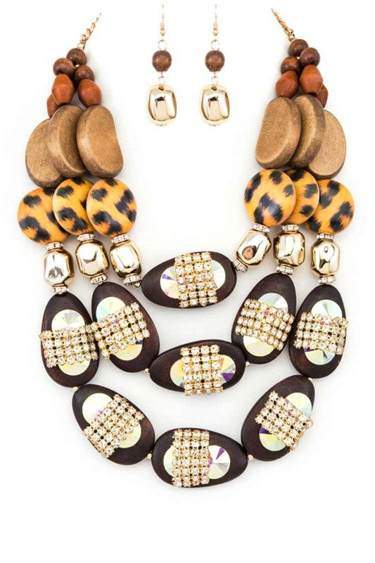 Mix Media Leopard Gold Tone Necklace Set - steven wick
