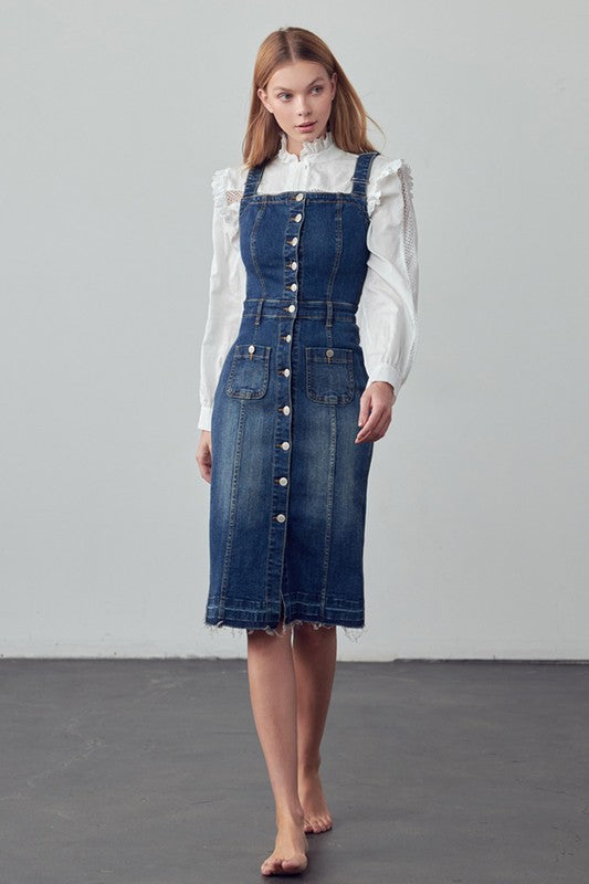 Medium Wash Spaghetti Button Down Denim Dress - steven wick