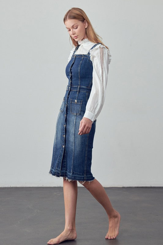 Medium Wash Spaghetti Button Down Denim Dress - steven wick