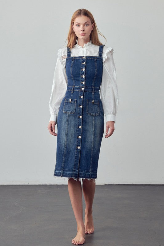 Medium Wash Spaghetti Button Down Denim Dress - steven wick