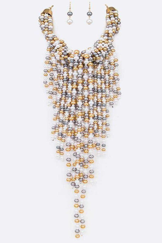 Statement Pearl Drop Necklace Set - steven wick