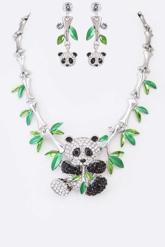 Crystal Panda Iconic Statement Necklace Set - steven wick