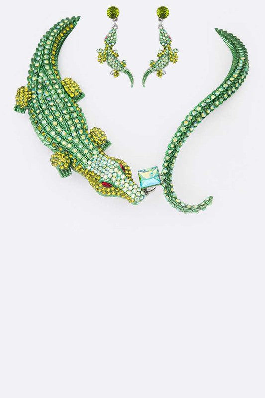 Crystal Crocodile Iconic Necklace Set - steven wick
