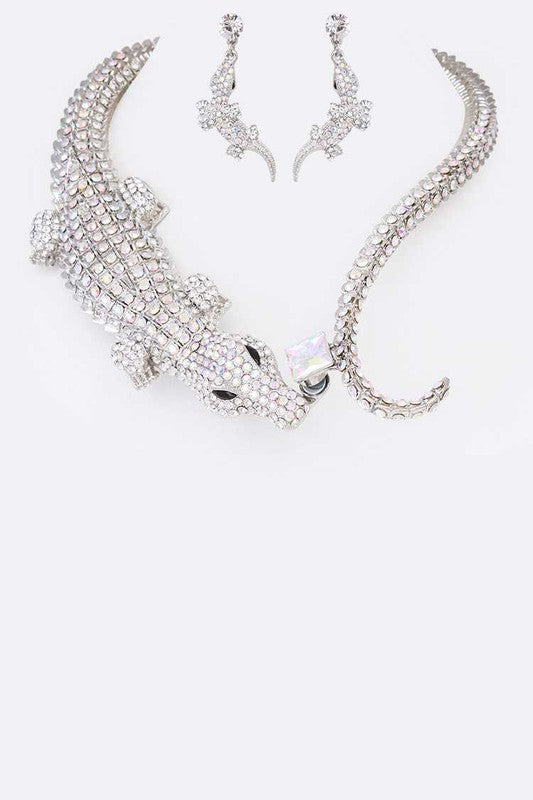 Crystal Crocodile Iconic Necklace Set - steven wick