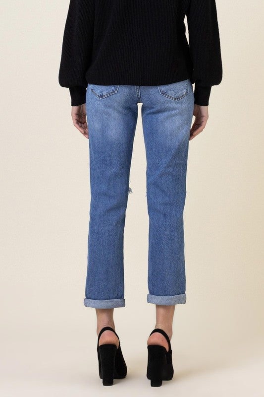Boyfriend High Waist Distressed Denim Jeans - steven wick