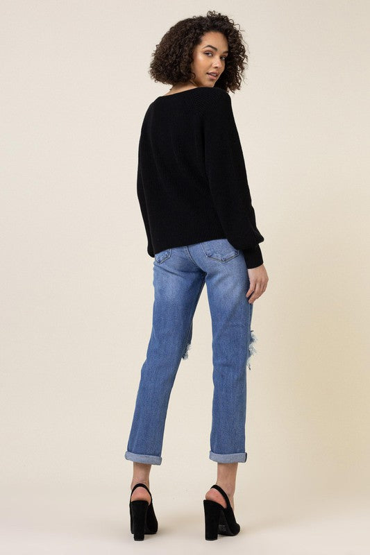 Boyfriend High Waist Distressed Denim Jeans - steven wick