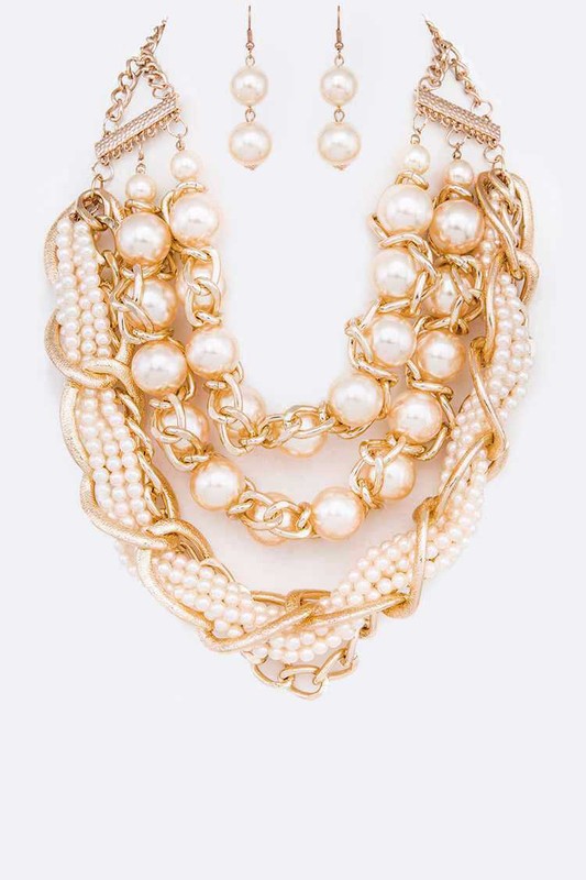 Mix Pearls Layer Statement Necklace Set - steven wick