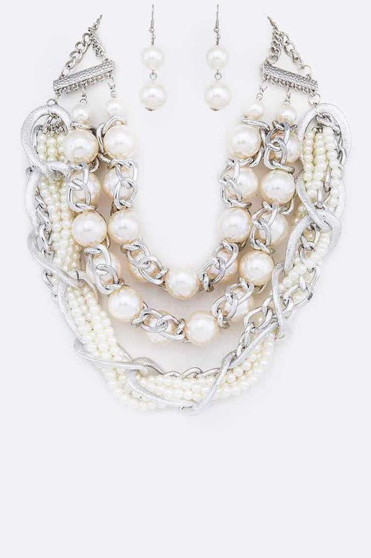 Mix Pearls Layer Statement Necklace Set - steven wick