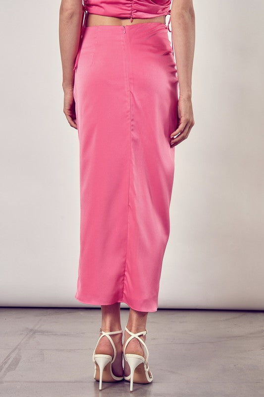 Classic One Side Gathered Midi Skirt With Tall Slit - steven wick