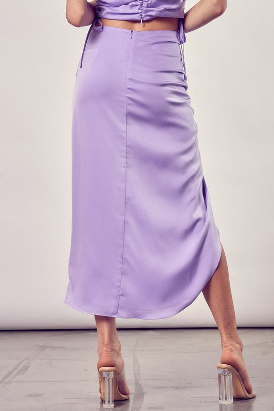 Classic One Side Gathered Midi Skirt With Tall Slit - steven wick