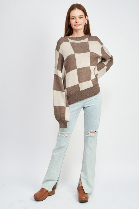 Checkerboard Sweater With Bubble Sleeves - steven wick