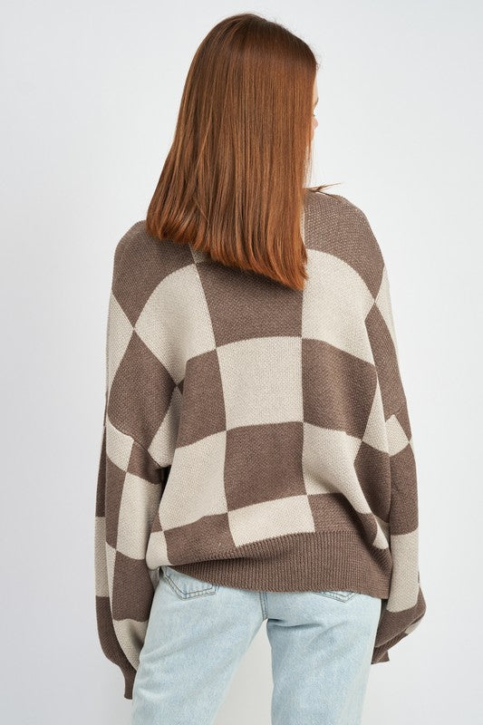 Checkerboard Sweater With Bubble Sleeves - steven wick
