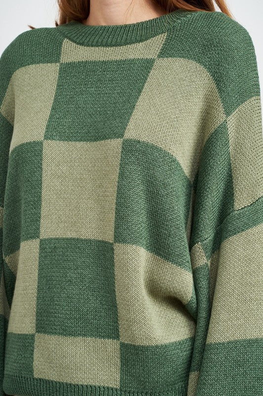 Checkerboard Sweater With Bubble Sleeves - steven wick