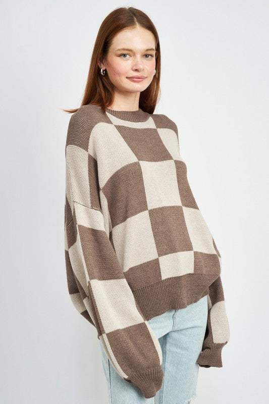 Checkerboard Sweater With Bubble Sleeves - steven wick