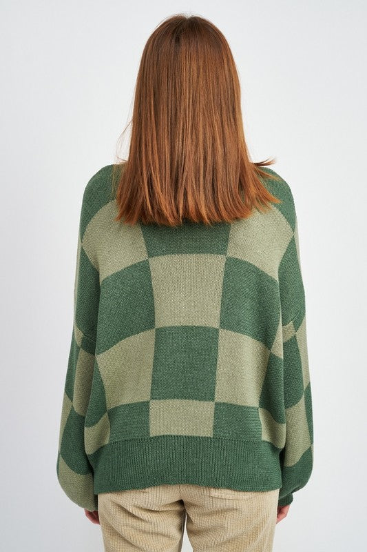 Checkerboard Sweater With Bubble Sleeves - steven wick