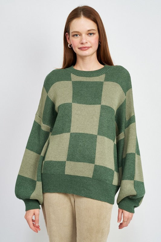 Checkerboard Sweater With Bubble Sleeves - steven wick