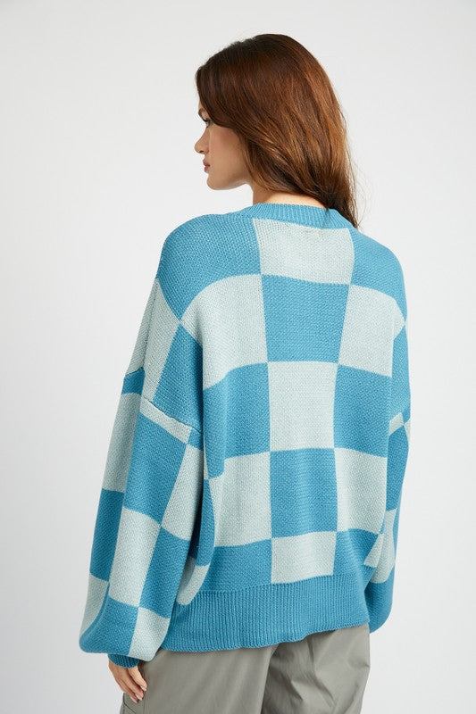 Checkerboard Sweater With Bubble Sleeves - steven wick