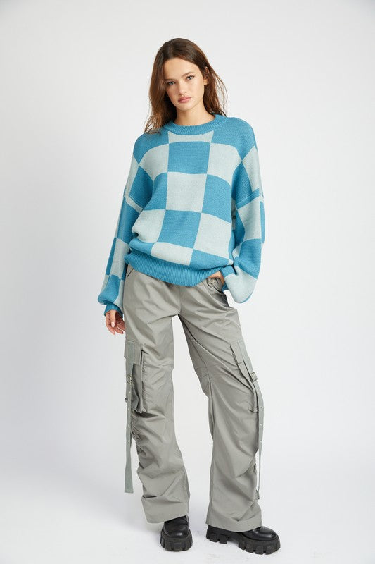 Checkerboard Sweater With Bubble Sleeves - steven wick