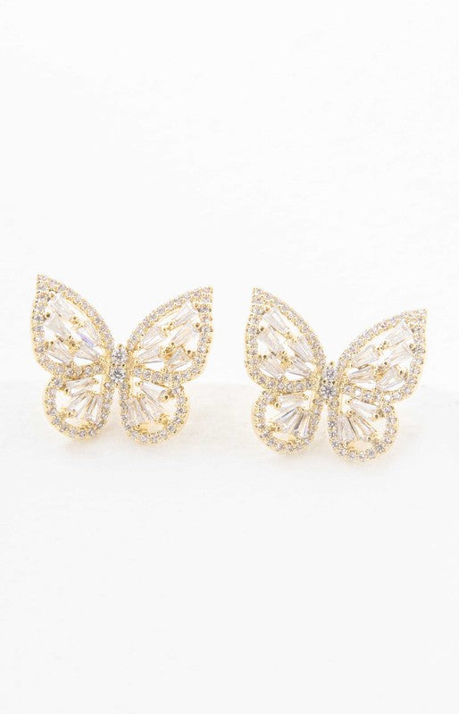 Gold Crystal Butterfly Earrings - steven wick