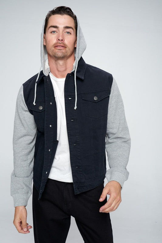 Men's Denim Jacket with Fleece Hoodies - steven wick