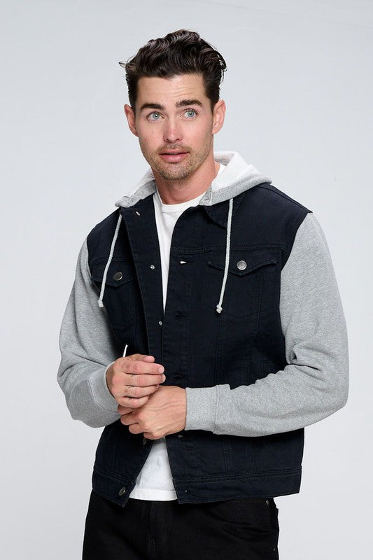 Men's Denim Jacket with Fleece Hoodies - steven wick