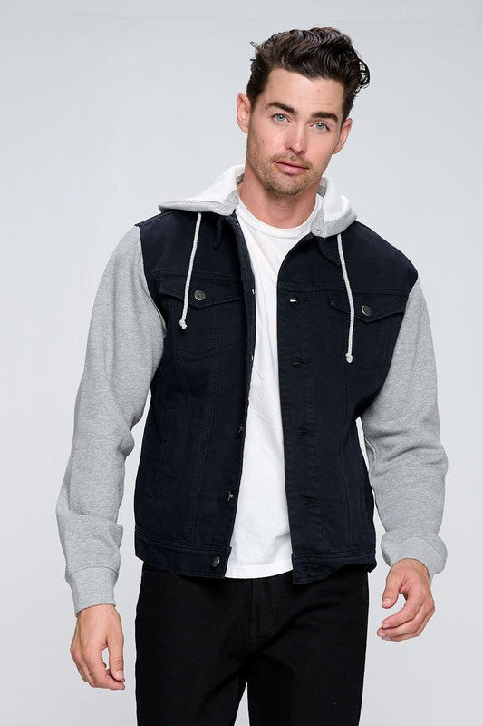 Men's Denim Jacket with Fleece Hoodies - steven wick