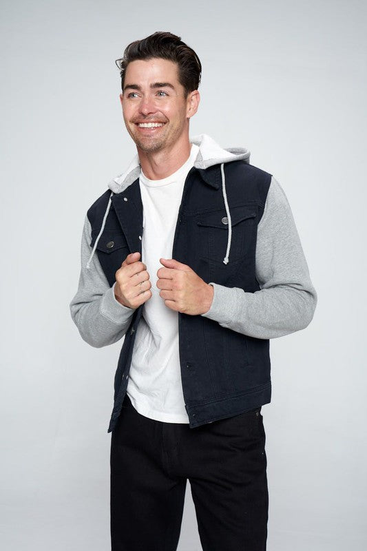 Men's Denim Jacket with Fleece Hoodies - steven wick
