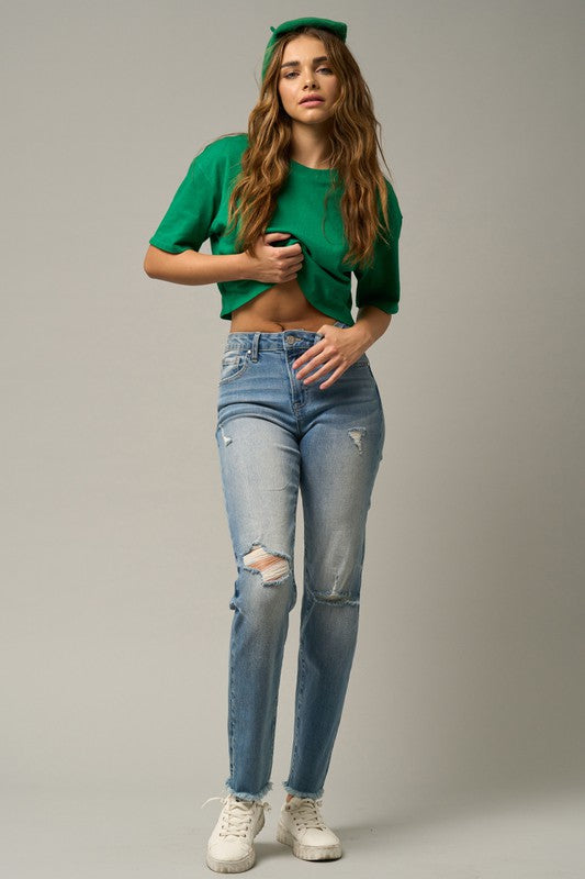 Frayed Hem Tapered Jeans - steven wick