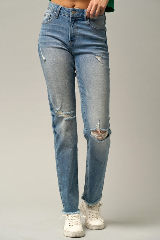 Frayed Hem Tapered Jeans - steven wick
