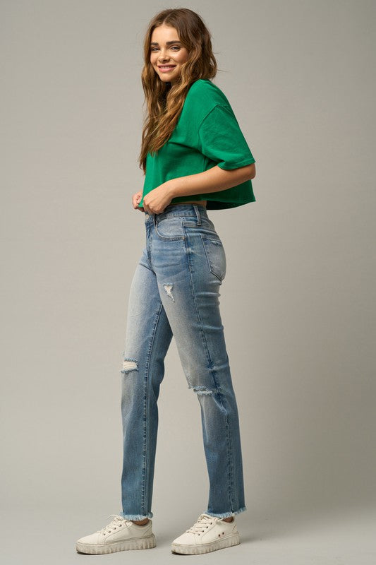 Frayed Hem Tapered Jeans - steven wick