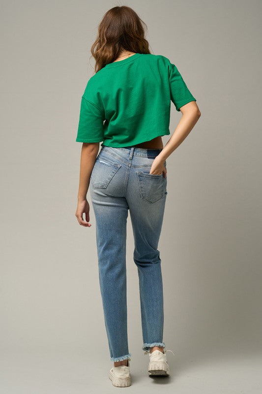 Frayed Hem Tapered Jeans - steven wick