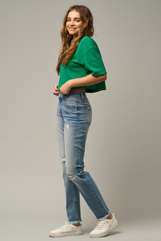 Frayed Hem Tapered Jeans - steven wick