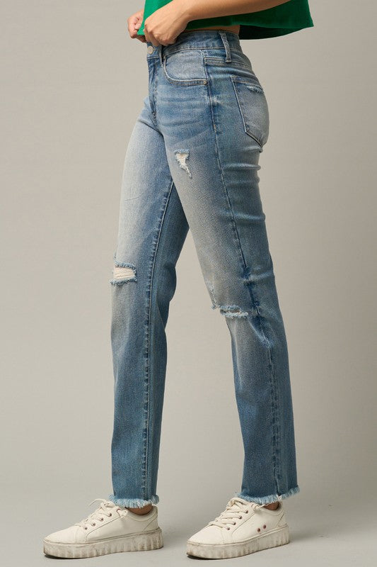 Frayed Hem Tapered Jeans - steven wick
